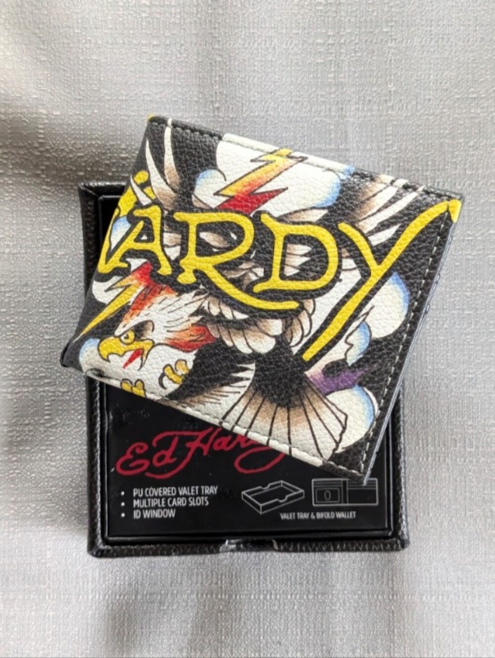 Ed Hardy Eagle Tattoo Print Faux Leather Wallet with Bonus Valet Tray NEW!